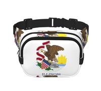 Illinois State Flag Square Sac banane double couche avec sangle réglable pour activités de plein air, noir, taille unique, Noir , Taille unique