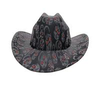Illkjasfc Chapeau de cowgirls tendance à bords larges avec motif crâne punk pour fêtes de plage et diverses tenues de festival de musique