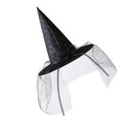Illkjasfc Chapeau de sorcière cool avec voile et fleur en dentelle pour femmes, hommes, adolescents pour fête d'Halloween, voile, cosplay