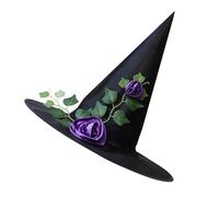 Illkjasfc Chapeau de sorcière cool avec voile et fleur en dentelle pour femmes, hommes, adolescents pour fête d'Halloween, voile, cosplay
