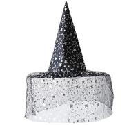 Illkjasfc Chapeau de sorcière cool avec voile et fleur en dentelle pour femmes, hommes, adolescents pour fête d'Halloween, voile, cosplay
