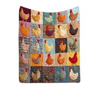 Illkjasfc Couverture polaire à carreaux avec imprimé poulet coloré pour la maison, l'intérieur et l'extérieur, lavable en machine, douce et chaude