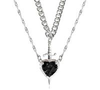 Illkjasfc Lot de 2 colliers en forme de cœur et d'épées symbolisant l'Union des esprits et du courage avec revêtement noir robuste pour un usage quotidien Collier cœur et épées