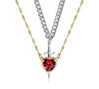 Illkjasfc Lot de 2 colliers en forme de cœur et d'épées symbolisant l'Union des esprits et du courage avec revêtement noir robuste pour un usage quotidien Collier cœur et épées