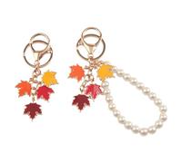 Illkjasfc Lot de 2 porte-clés en forme de feuilles d'érable avec perles, accessoires de bijoux pour femme, cadeaux d'automne, de Thanksgiving, de Noël, porte-clés élégant pour sac