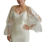 Illkjasfc Manchons de mariage romantiques avec fleurs brodées et poignets élastiques, couvre-bras amovibles, accessoires de mariée, événements formels, manches de mariée transparentes, crème, taille