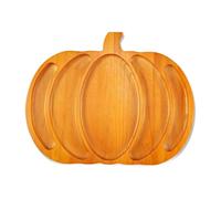 Illkjasfc Plateau en bois divisé en forme de citrouille pour collations, plateau de fête convivial, 2 options de taille, plateau de service d'Halloween en bois