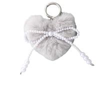 Illkjasfc Porte-clés en fausse fourrure avec pompons en forme de balle de pompon, pour sac à main, sac à main, accessoire de sac à dos, cadeau pour femme, anneaux de voiture, gris clair