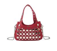 Illkjasfc Sac à bandoulière tendance clouté en forme d'étoile pour femme, sac à main multifonction avec sangle amovible pour bureau, université, voyage, sac à bandoulière clouté pour femme, Rouge, One