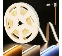 illuburg 24V Ruban LED COB CCT Blanc Chaud Neutre Froid 2700K-6500K 10m 576LED/m CRI90+ Dimmable Autocollant Bande Striscia Strip Lumineuse