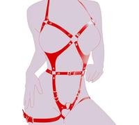 illuevagreen Harnais en Cuir Bondage Ensemble Sangles de Poitrine Lingerie Érotique Fétichisme Lingerie SM Bondage Chasteté Ceinture Sex Toys pour Femme Couple Rouge