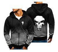 ILLUMAX Sweat-Shirt à Capuche Entièrement Zippé Pun.ish-ER, Veste de Travail Homme, Vetement Homme pour Printemps Automne-Grey||L