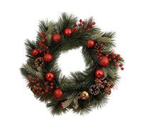 Illuminated Berry Wreath - Christmas Pine Decoration for Entryway | Faux Evergreen with Warm Lights, Realistic Branches, Holiday Centerpiece Accent, Seasonal Ornament for Window Kitchen