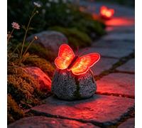 Illuminated Butterfly Solar Lights Outdoor Garden, Waterproof Resin Stone Effect Glowing Decor for Walkway Yard Patio, Light Up Wings Garden Ornament (13 x 12 x 10 cm,D)