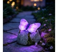 Illuminated Butterfly Solar Lights Outdoor Garden, Waterproof Resin Stone Effect Glowing Decor for Walkway Yard Patio, Light Up Wings Garden Ornament (13 x 12 x 10 cm,A)