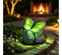 Illuminated Butterfly Solar Lights Outdoor Garden, Waterproof Resin Stone Effect Glowing Decor for Walkway Yard Patio, Light Up Wings Garden Ornament (13 x 12 x 10 cm,C)