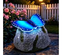 Illuminated Butterfly Stone Garden Light, Solar LED Butterfly Design Garden Decorative Light with Sparkling Light-Up Wings for Patio, Walkway, Yard & Flower Bed Decor (Blue)