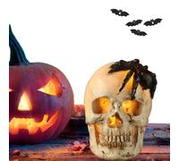 Illuminated Human Skull Figure with Spider for Haunted Yard