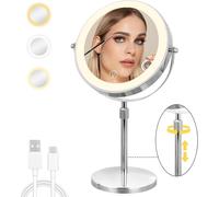 Illuminated Magnifying Mirror, 10x Magnifying Mirror On Stand, Adjustable Height And Brightness, 360° Rotation, Two Sides Lighted Makeup Mirror For Dressing Table, Bathroom