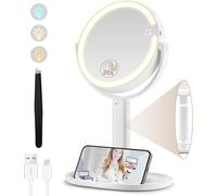 Illuminated Magnifying Mirror X 20, Magnifying Mirror On Stand 8 Inches, Lighted Makeup Mirrors On Stand Double-Sided 3 Colours 64 Leds, Rechargeable 360° Rotation