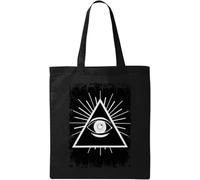 Illuminati NWO All Seeing Eye Triangle Sac fourre-tout en coton écologique naturel Noir, Noir , Taille unique