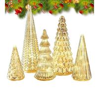 Illuminé Mercure Verre Noël Sapins - Lot De 5 Arbres en Verre De Mercure Illuminé avec LED Lumière | avec LED, pour Créez De Magnifiques Décorations pour Votre Maison