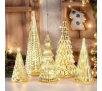 Illuminé Mercure Verre Noël Sapins, Lot De 5 LED Noël Verres Sapin, Argenté Illuminé Mercure Verre Sapins Figurine avec LED Lumière, Illuminés Sapin Noëls Décorations Bureau Ornement
