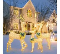 Illuminez les décorations de Noël - Lumières LED en 3 pièces pour les vacances | Ensemble famille de rennes éclairées | Figure de renne lumineuse à LED | Ensemble de famille de cerfs de Noël en