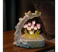 Illuminez les tulipes - Kit de lampe à monter soi-même, veilleuse en forme de fleur avec oiseau et branche, lampe table LED pour décoration chambre, prête avec boîte et sac, violet, nuit fleuri