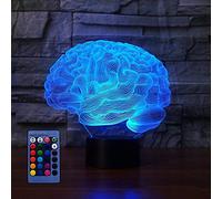 Illusion 3D Cerveau LED Lampe Art Déco Lampe Lumières LED Décoration Lampes Télécommande 7/16 Couleurs Change Veilleuse Alimenté par USB Enfants Cadeau Anniversaire Noël Cadeaux