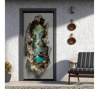 Illusion 3D Stickers Porte Illusion d'optique Poster Porte Trompe L'oeil 63x205 cm, Cascade Paysage Naturel Papier Peint Porte Amovible Imperméabl Chambre Cuisine Bain Salle