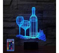 Illusion 3D Vin Rouge Tasse LED Lampe Art Déco Lampe Lumières LED Décoration Lumière Télécommande 7/16 Couleurs Alimenté par USB Enfants Cadeau Anniversaire Décoration de Noël
