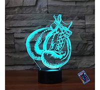 Illusion Optique 3D Gants de Boxe Nuit Lampe 16 Couleurs Changeantes Puissance Télécommande USB Contact Switch Lampe Décorative LED Lampe de Table Anniversaire Noël Cadeau Enfants Jouets