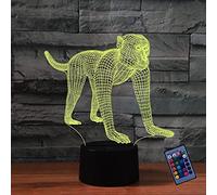 Illusion Optique 3D Singe Nuit Lampe 16 Couleurs Changeantes Puissance USB Télécommande Contact Switch Lampe Décorative LED Lampe de Table Anniversaire Noël Cadeau Enfants Jouets
