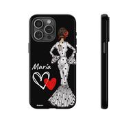 IllustrArte Coque Danseur de Flamenco Rigide et Résistante Noire Personnalisable pour iPhone, Samsung, Google avec notre danseuse de flamenco Maria en robe blanche.