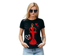 IllustrArte T-Shirt Semi-ajusté pour Femme en Coton Biologique en Coton Biologique - Danse Flamenco - Noir - Taille M - Design Maria Rojo