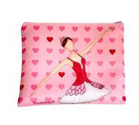 IllustrArte Trousse Granada Danseuse « Mariela » - Design Double Face - Fond Rose avec cœurs Roses - 22x17 cm - imperméable - Trousse Toilette, Maquillage ou Scolaire