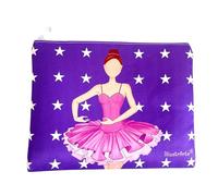 IllustrArte Trousse Granada Danseuse « Sara » - Design Double Face - Fond Violet avec étoiles Blanches - 22x17 cm - imperméable - Trousse Toilette, Maquillage ou Scolaire