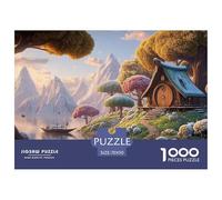Illustration A Snow Scene 1000 Pièces Carton Extra-épais Lot de Puzzles Alpine Hobbit-Style Cottage Anti-Stress Jeu Familial Puzzles As Birthday Gifts 70x50cm/1000pcs