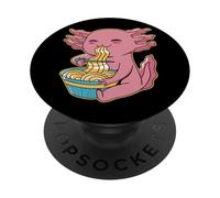 Illustration Amusante d'un Axolotl Gourmand de Nouilles PopSockets PopGrip Adhésif