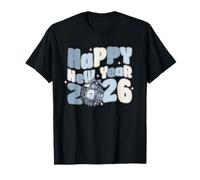 Illustration Amusante en Patchwork avec Boule Disco Happy New Year 2026 T-Shirt