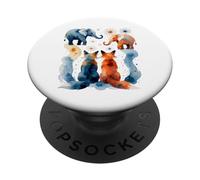 Illustration Animale Abstraite avec éléphants et Renards PopSockets PopGrip Adhésif