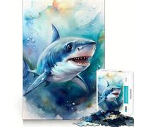 Illustration Aquarelle de bébé Requin,Puzzle de 1000 pièces pour Adolescents,Jeu de Concentration mentale,découpe de précision,Bords Lisses, pour Les fêtes (38x26cm)