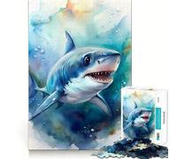 Illustration Aquarelle de bébé Requin Puzzle de 1000 pièces pour Adultes Jeu de réflexion Stimulant Découpe Nette,alignement Parfait Activité Amusante en Famille Le Soir (38x52cm)