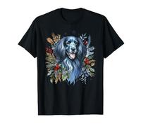 Illustration Aquarelle de Chien Picardie Bleu de Noël T-Shirt Graphique avec Valeur