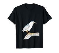 Illustration Aquarelle du héron de Nuit couronné Noir T-Shirt