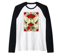 Illustration Art Nouveau Colombes Blanches et Roses Rouges Manche Raglan