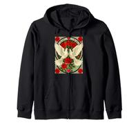 Illustration Art Nouveau Colombes Blanches et Roses Rouges Sweat à Capuche