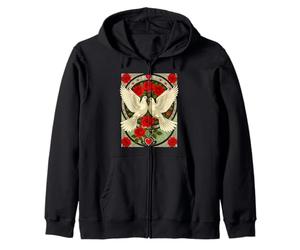 Illustration Art Nouveau Colombes Blanches et Roses Rouges Sweat à Capuche