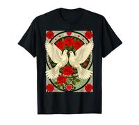 Illustration Art Nouveau Colombes Blanches et Roses Rouges T-Shirt